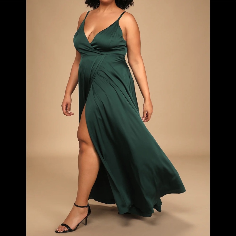Lulus Emerald Green Satin Maxi Dress size -XL